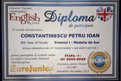 Diplome obținute de elevii de la Școala Gimnazială Eugen Barbu - 2023-2024