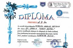 Diplome obținute de elevii de la Școala Gimnazială Eugen Barbu - 2023