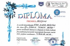 Diplome obținute de elevii de la Școala Gimnazială Eugen Barbu - 2023